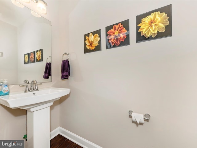 bathroom with sink and hardwood / wood-style flooring