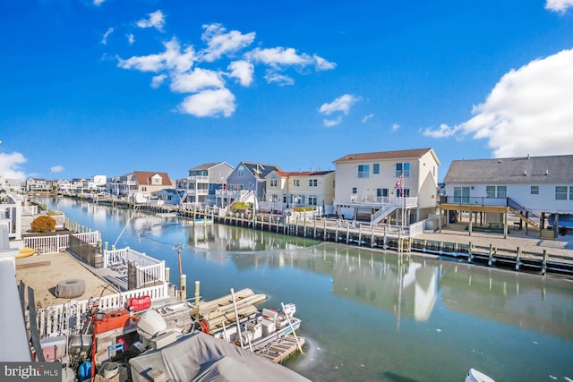 view of dock with a water view