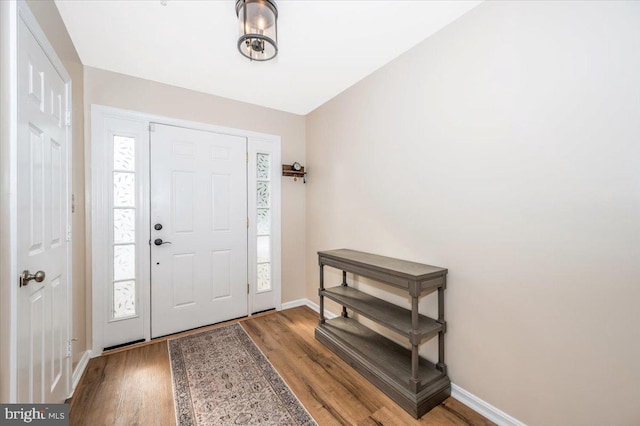 foyer entrance with hardwood / wood-style flooring and a healthy amount of sunlight