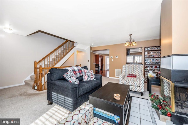 living room with light carpet