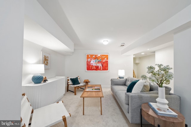 living room with light carpet