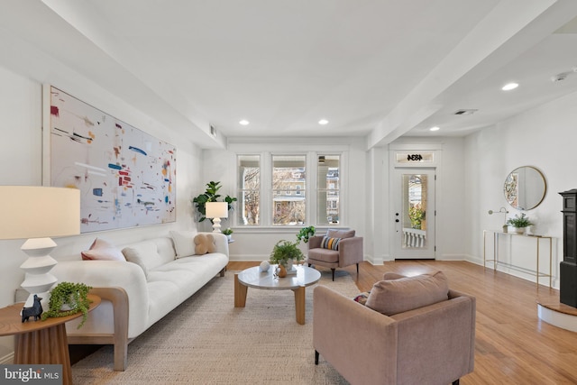 living room featuring light hardwood / wood-style floors