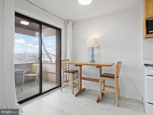 dining space with light hardwood / wood-style flooring