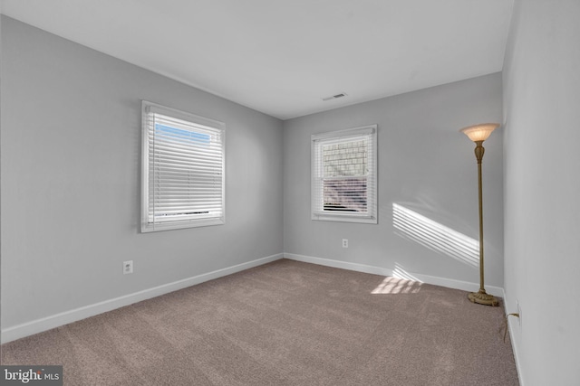 unfurnished room featuring a wealth of natural light and carpet floors