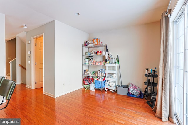 playroom with light hardwood / wood-style floors