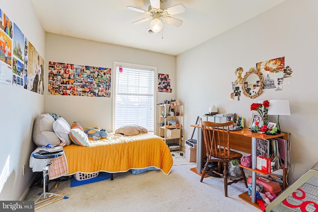 bedroom with carpet floors and ceiling fan