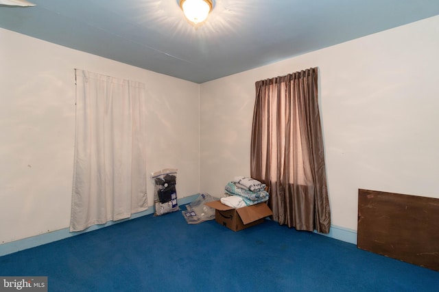 miscellaneous room featuring dark colored carpet