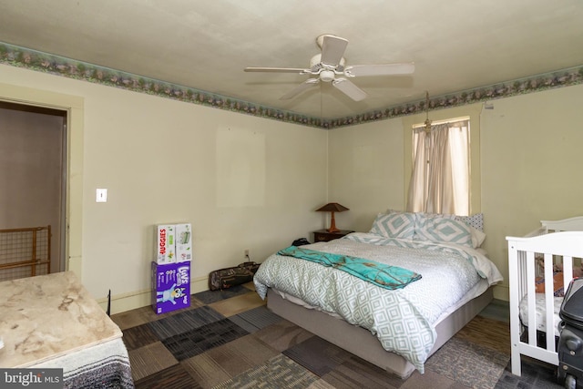 bedroom featuring ceiling fan