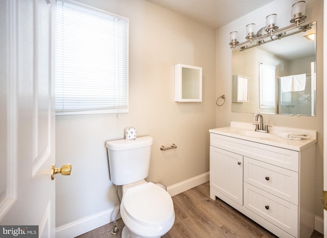 bathroom featuring vanity, wood-type flooring, and toilet