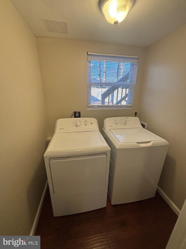 12725 Bar Oak Dr, Waldorf, MD 20601 - washroom with dark wood-type flooring and washing machine and dryer