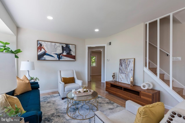 living room with hardwood / wood-style floors