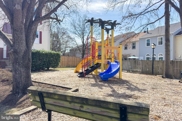 view of play area with fence