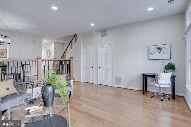 interior space with recessed lighting, visible vents, and light wood-style floors