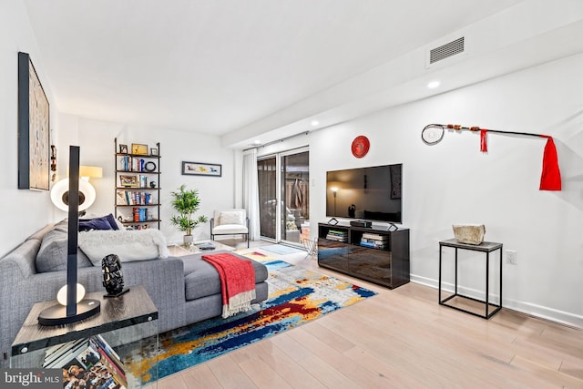 living room featuring light wood-type flooring