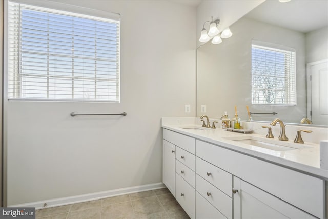 bathroom with vanity and tile patterned floors