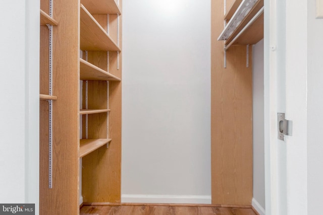 walk in closet featuring light hardwood / wood-style flooring