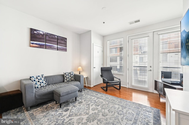 living room with hardwood / wood-style floors