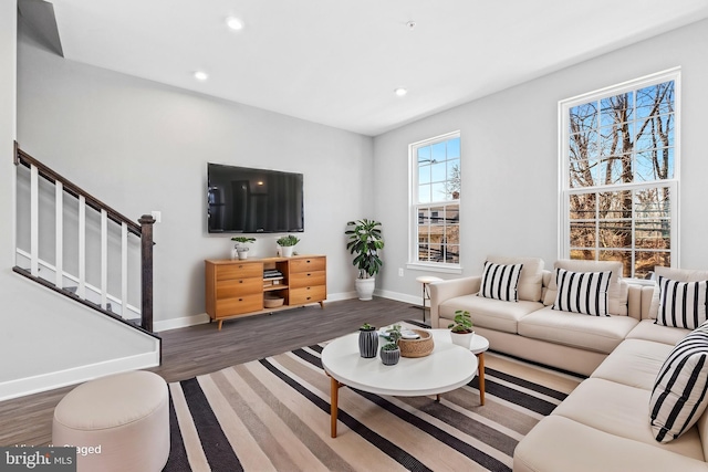 living room featuring dark hardwood / wood-style floors