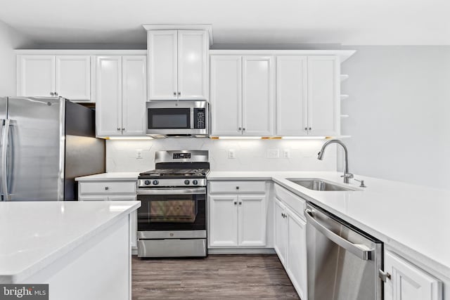 kitchen featuring white cabinetry, sink, decorative backsplash, and appliances with stainless steel finishes