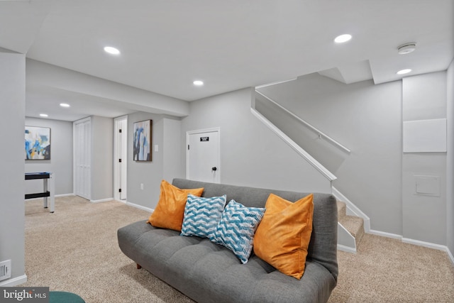 living room with light carpet