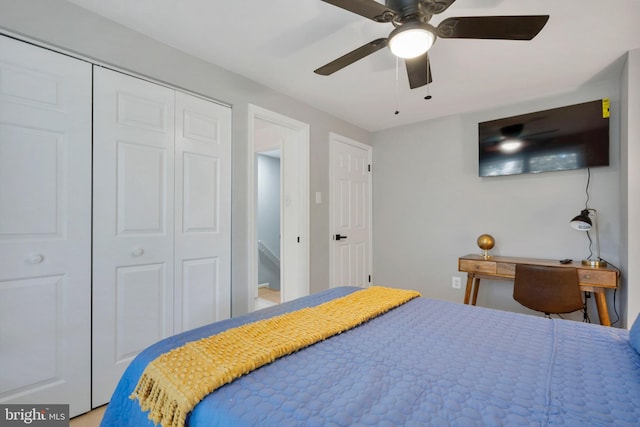 bedroom with a closet and ceiling fan