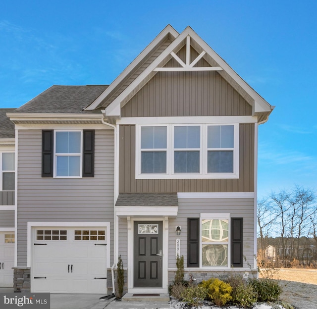 craftsman inspired home featuring a garage