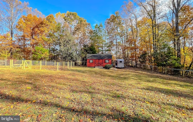 view of yard with a storage shed