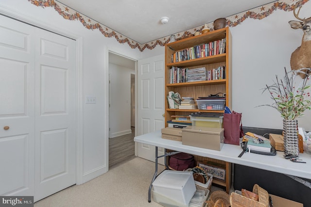 office area with light colored carpet