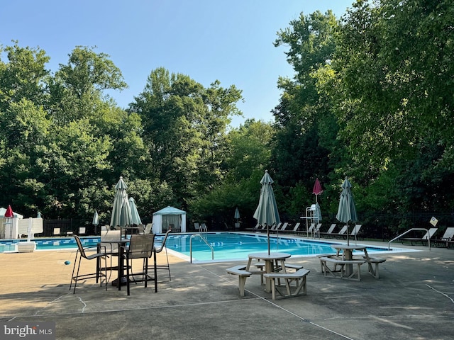 view of swimming pool featuring a patio