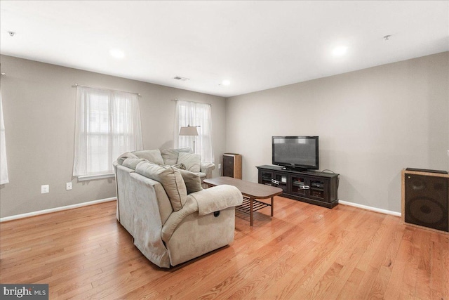 living room with light wood-type flooring