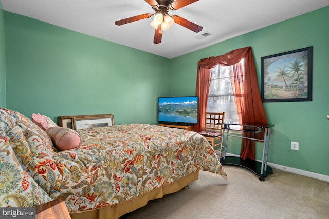 bedroom featuring carpet floors and ceiling fan