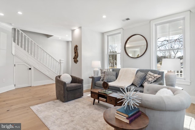 living room with light wood-type flooring