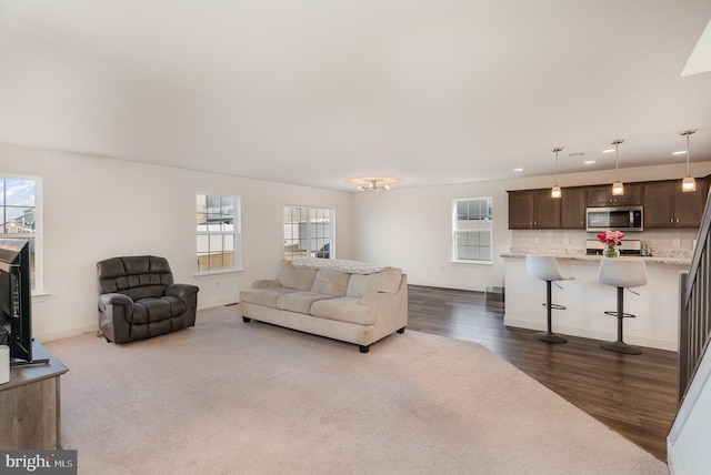 living room featuring dark hardwood / wood-style floors