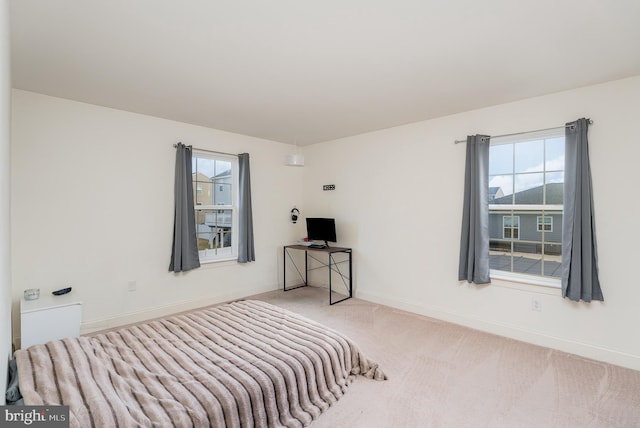 carpeted bedroom with multiple windows