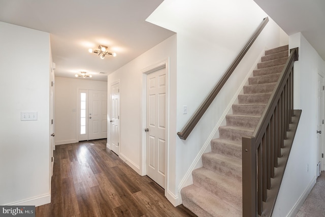 foyer entrance featuring dark hardwood / wood-style floors