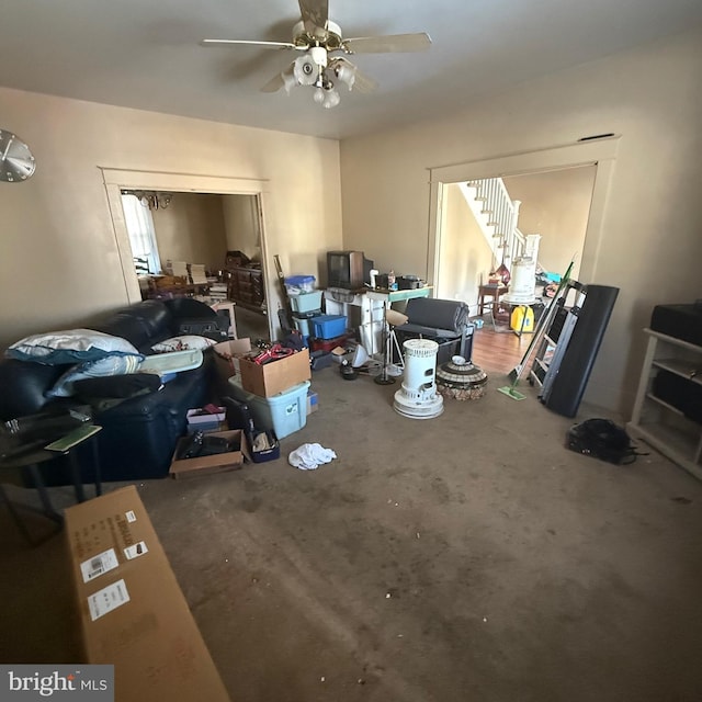 interior space with a ceiling fan