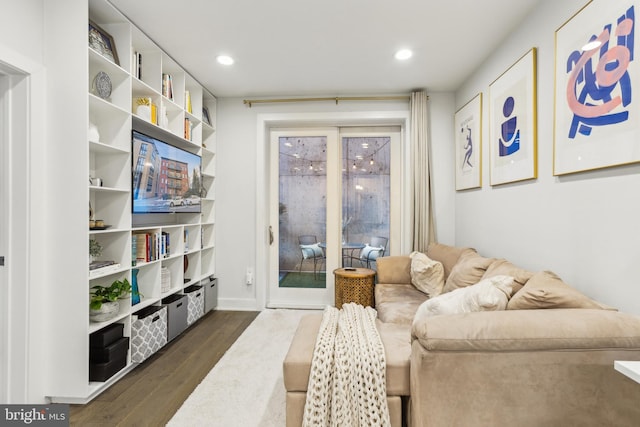 living area with dark hardwood / wood-style flooring