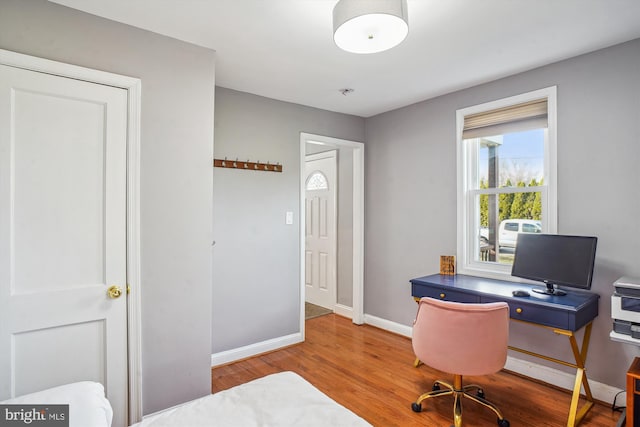 office space with hardwood / wood-style floors