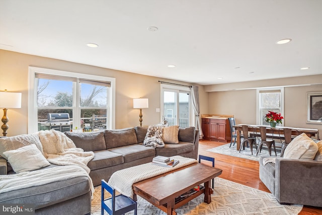 living room with light hardwood / wood-style floors