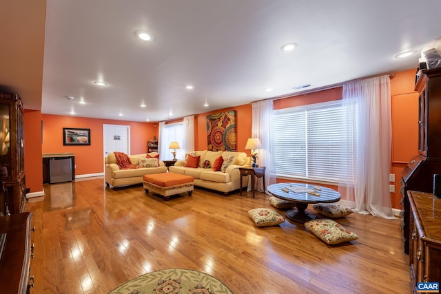 living room with light wood-type flooring