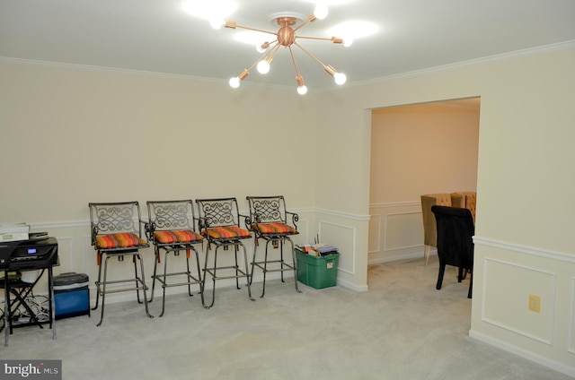 interior space featuring crown molding and a notable chandelier