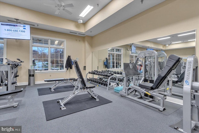 gym with ceiling fan