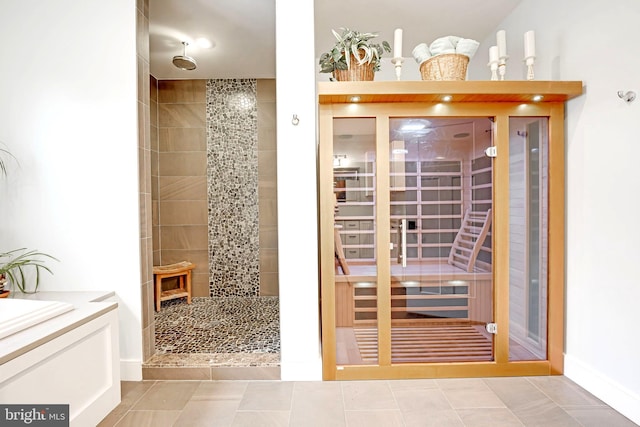 view of sauna with tile patterned floors