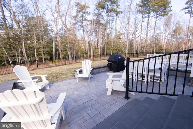 view of patio / terrace with a fenced backyard and a grill