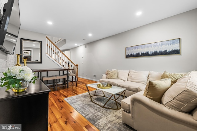 living room with hardwood / wood-style floors