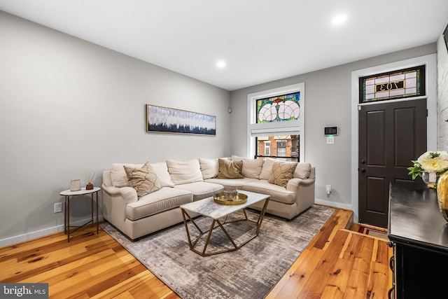 living room with hardwood / wood-style floors