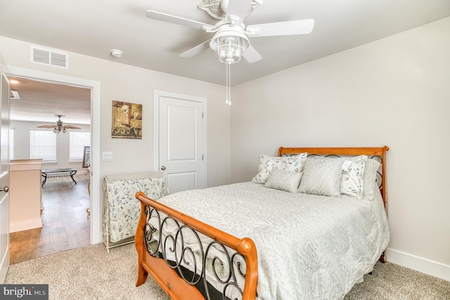 bedroom with carpet floors and ceiling fan