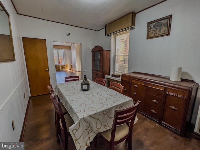 dining space featuring dark wood-type flooring