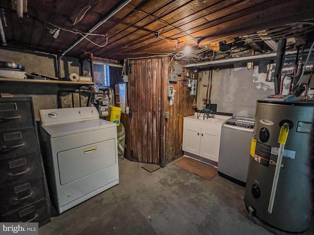 basement with washer / dryer and electric water heater