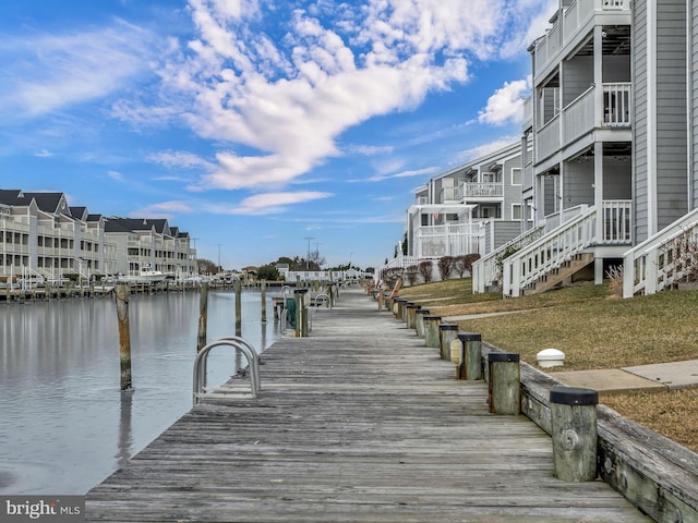 view of dock featuring a water view